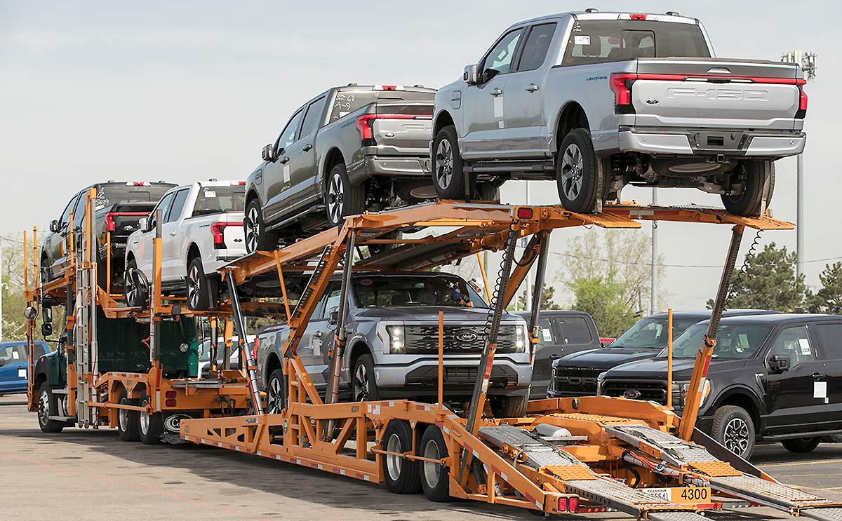 Ford F-150 Lightnings being transported